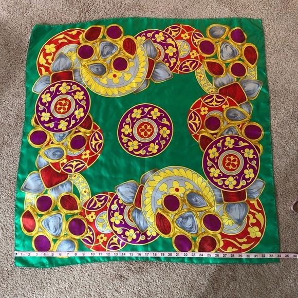 Vintage Berkshire Oversized Scarf Satin Like green gold - Picture 8 of 12